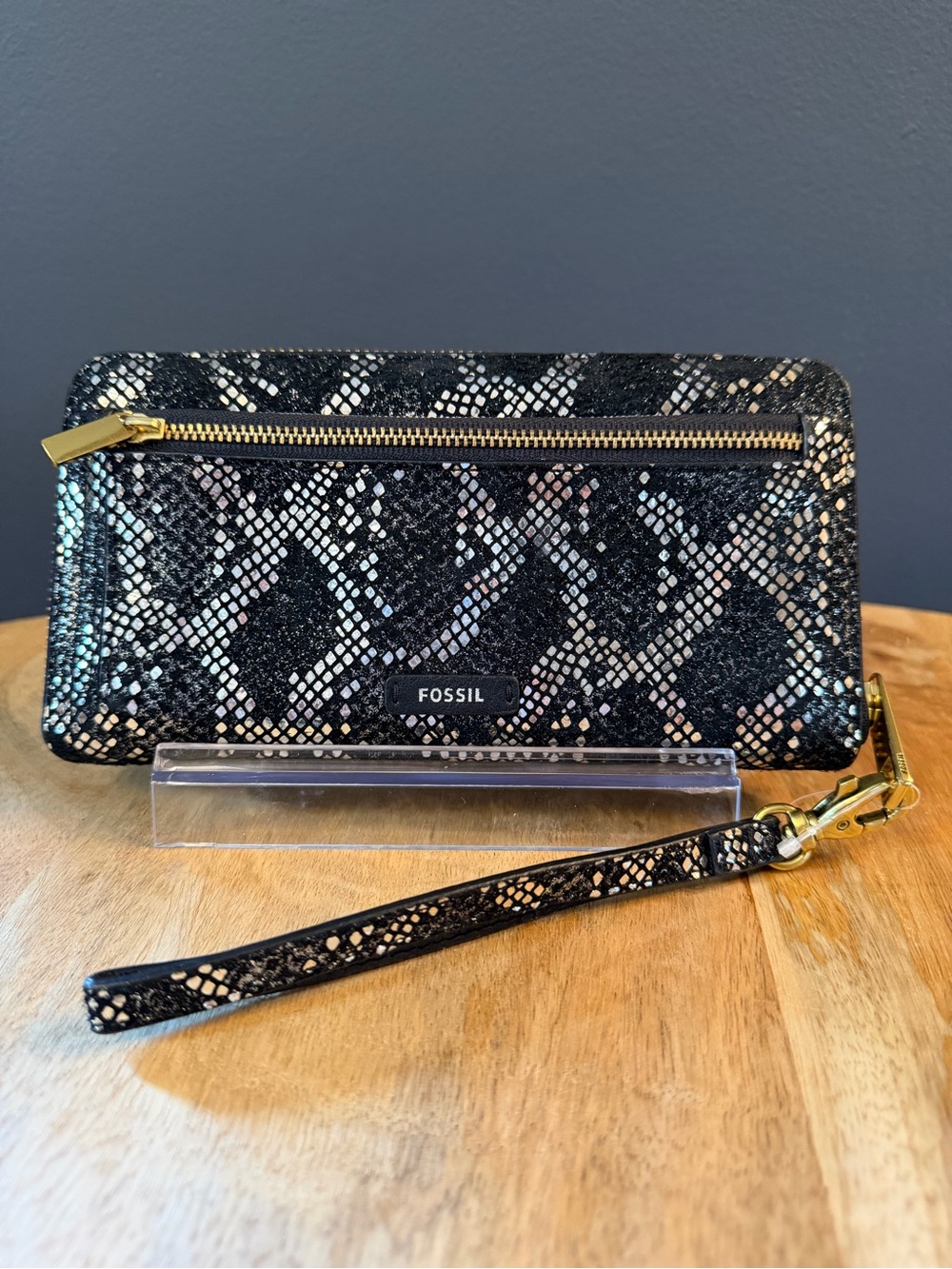 Fossil Black Snake-Print Wristlet Wallet
